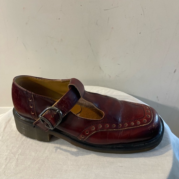 Dr. Martens Shoes - Doc Martens Burgundy Leather Buckle Mary Jane Shoe Made in England